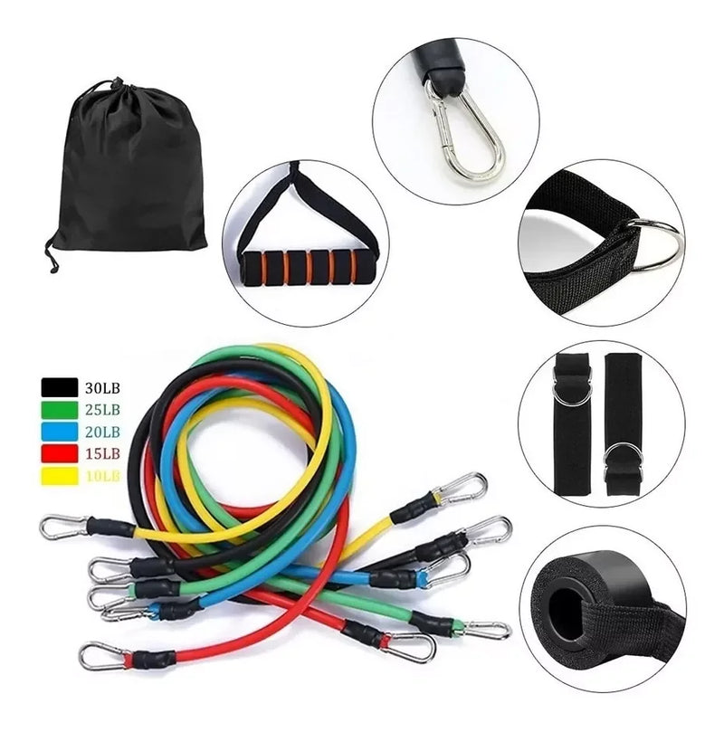 Kit 11 Extensores Elásticos Treino Funcional Ginásio Ginástica Fitness Exercícios de Fitness Desenvolvimento de Músculos