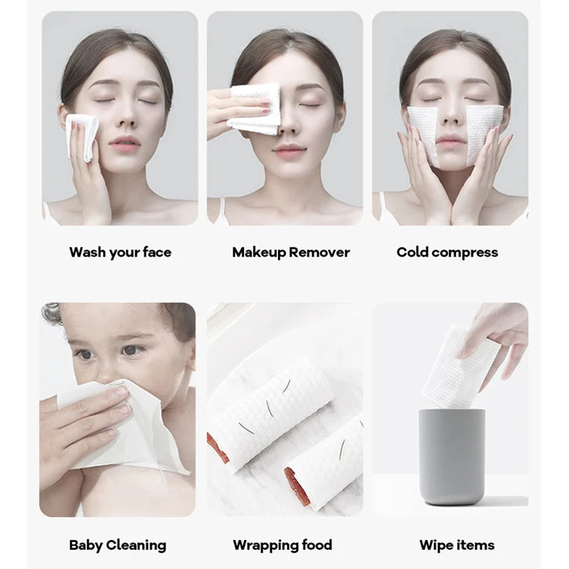 100 pçs toalha de rosto descartável natural viagem limpeza facial molhado e seco removedor de maquiagem pérola